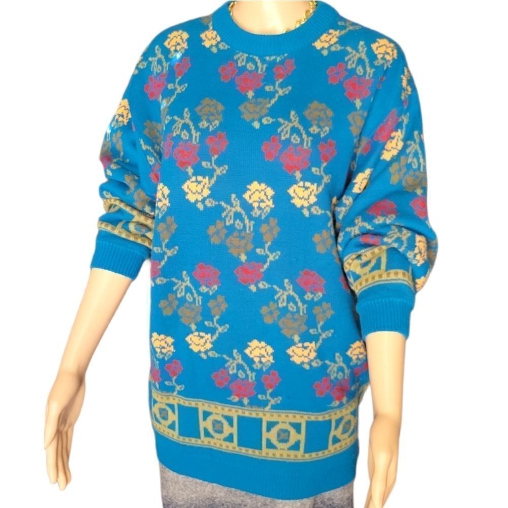 Vintage Cabin Creek Jewel Tone Floral Pullover Sweater